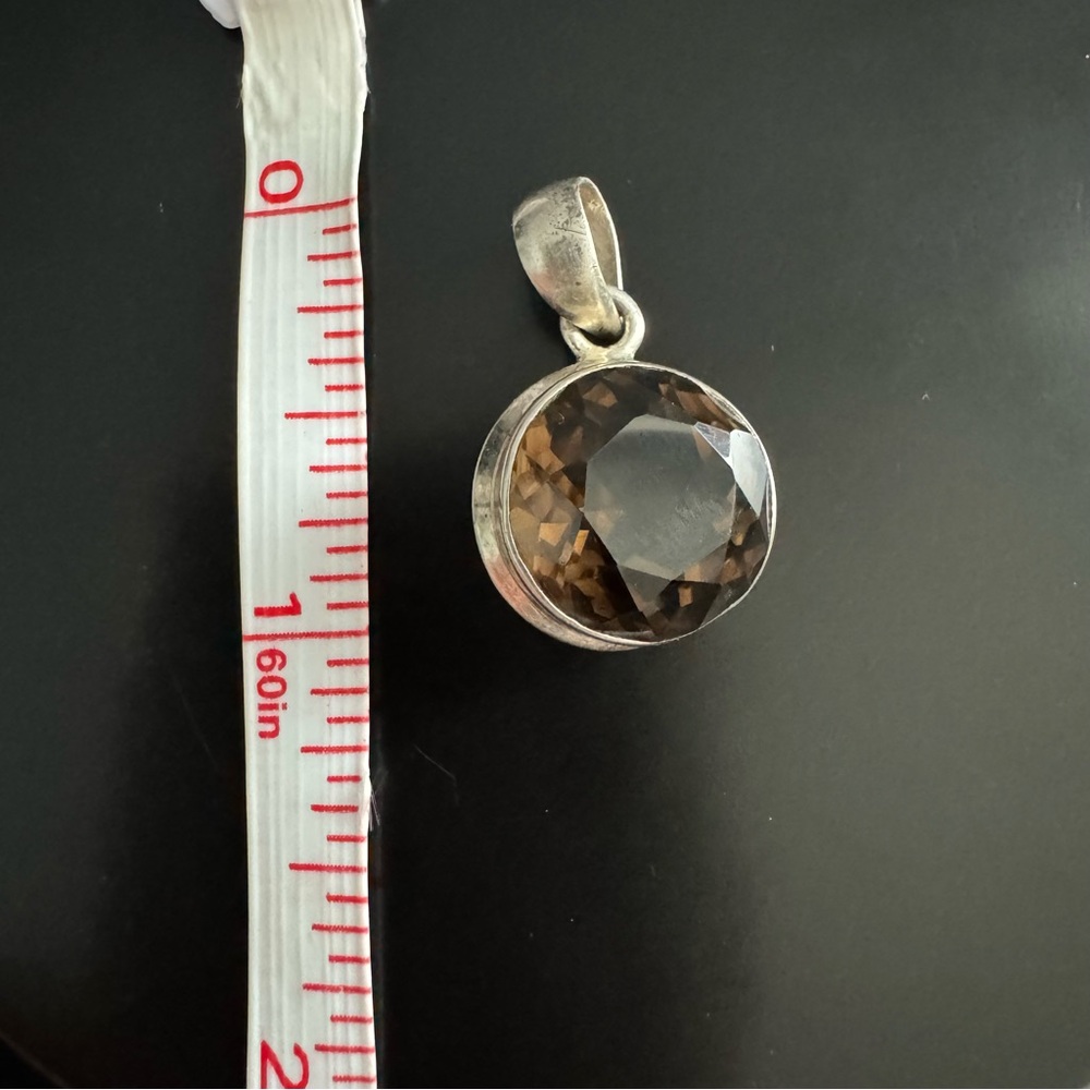 Sterling Silver Smoky Quartz Necklace 15” - 3mm Herringbone - Picture 8 of 12